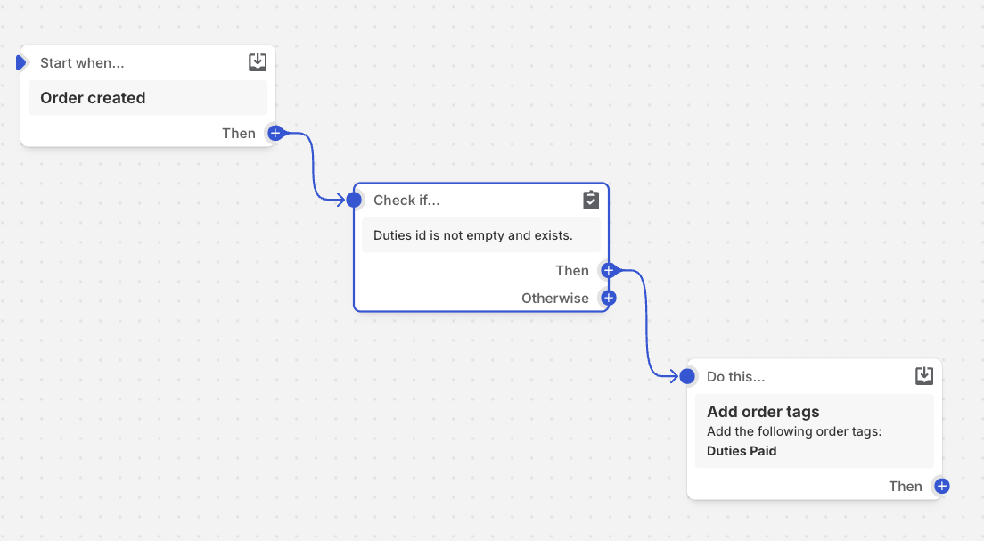 🧠 Shopify Flow Rule: Tag Orders Where Duties Were Collected